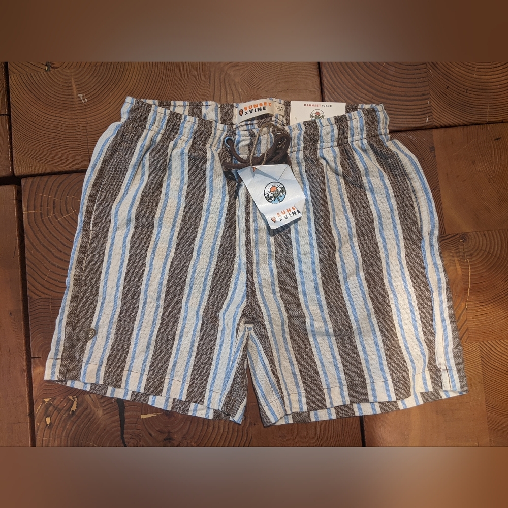 NWT! Sunset x Vine - Textured Woven Swim Trunks Shorts | Medium | Brown/Blue